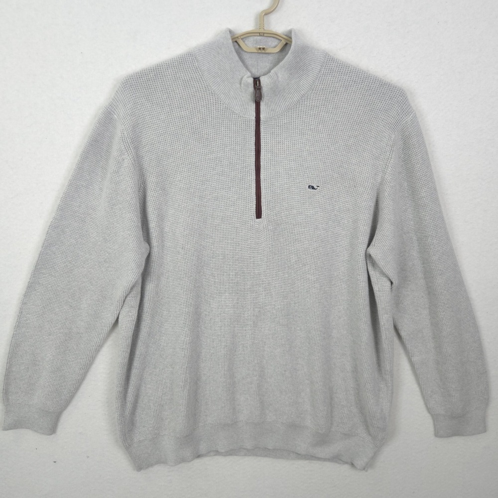 Vineyard Vines Pullover Sweater Mens 2XL Gray Waffle Knit 1/4 Zip Long Sleeve